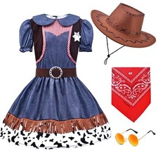 Kids Cowgirl Costume Dress Outfits for Girls Role Play Cowboy Cowgirl Hat Ban...