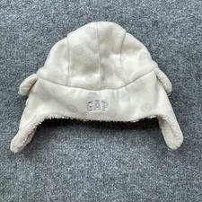 Gap Kids Hat Girls Large Trapper Fleece White Polka Dot Winter Casual