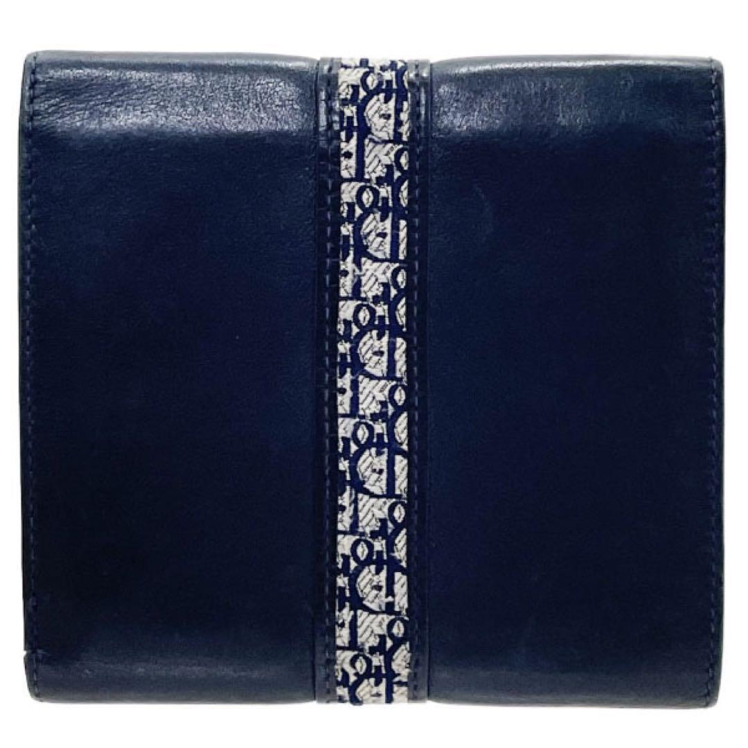 Dior Vintage Tri-fold Wallet Hook Leather Fabric Navy Gold Dior Vintage Tri-fold Wallet Hook Leather Fabric Navy Gold