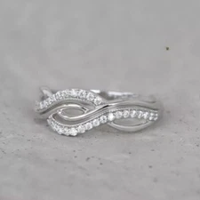 Solid 14k White Gold Moissanite Twisted Wedding Band Excellent Round Cut 1 Carat