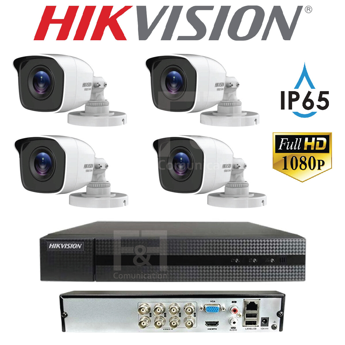 KIT VIDEOSORVEGLIANZA HIKVISION FULL HD DVR XVR 8 TELECAMERE 4 BULLET