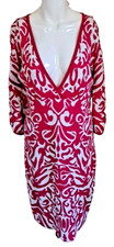 Laundry By Design Sweater Dress M Fuscia 3/4 Ballon Sleeve Plunging Neckline