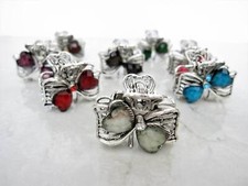 Small mini metal heart shaped jeweled antique style silver hair claw clip