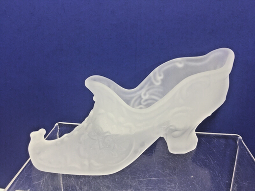 Mosser Glass Co, ( Crystal Satin ) Glass Rose Slippers, 5 3/4 x 3", Made in USA