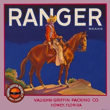 Howey Florida Ranger Brand Cowboy Orange Citrus Fruit Crate Label Art Print