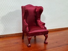 Dollhouse Arm Chair Wing Back Burgundy 1:12 Scale Miniature Furniture