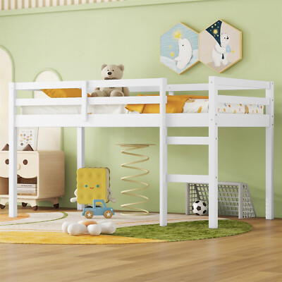 Twin Size Wood Loft Bed Frame Wooden Bed Frame White/Grey/Espresso US