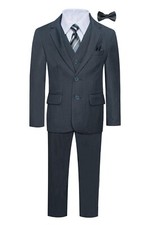 Magen Kids Boys Husky Formal Suit 7 Pcs Set Suit Size 8-20 Charcoal 2 Buttons