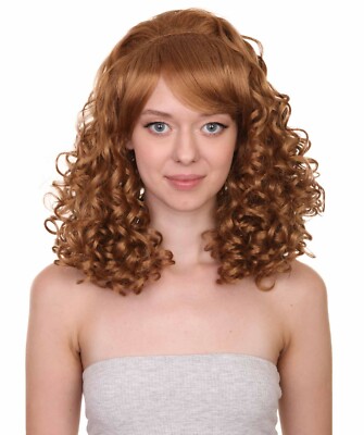 Womens Rockabilly Long and Curly Brown Wig Country Girl Vintage Wigs  HW-3643