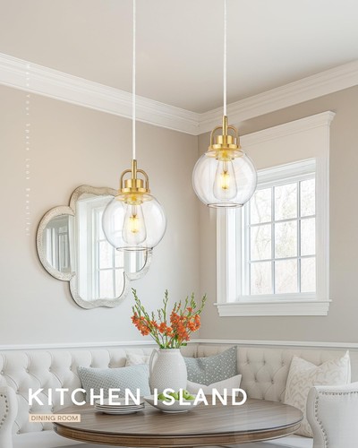 2 Pack Pendant Lights Kitchen Island, 7" Brushed Gold Pendant Light Fixtures ... - Picture 5 of 7