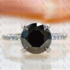4.01Ct Round Cut Natural Black Onyx  Diamond Wedding Ring 18K White Gold Plated