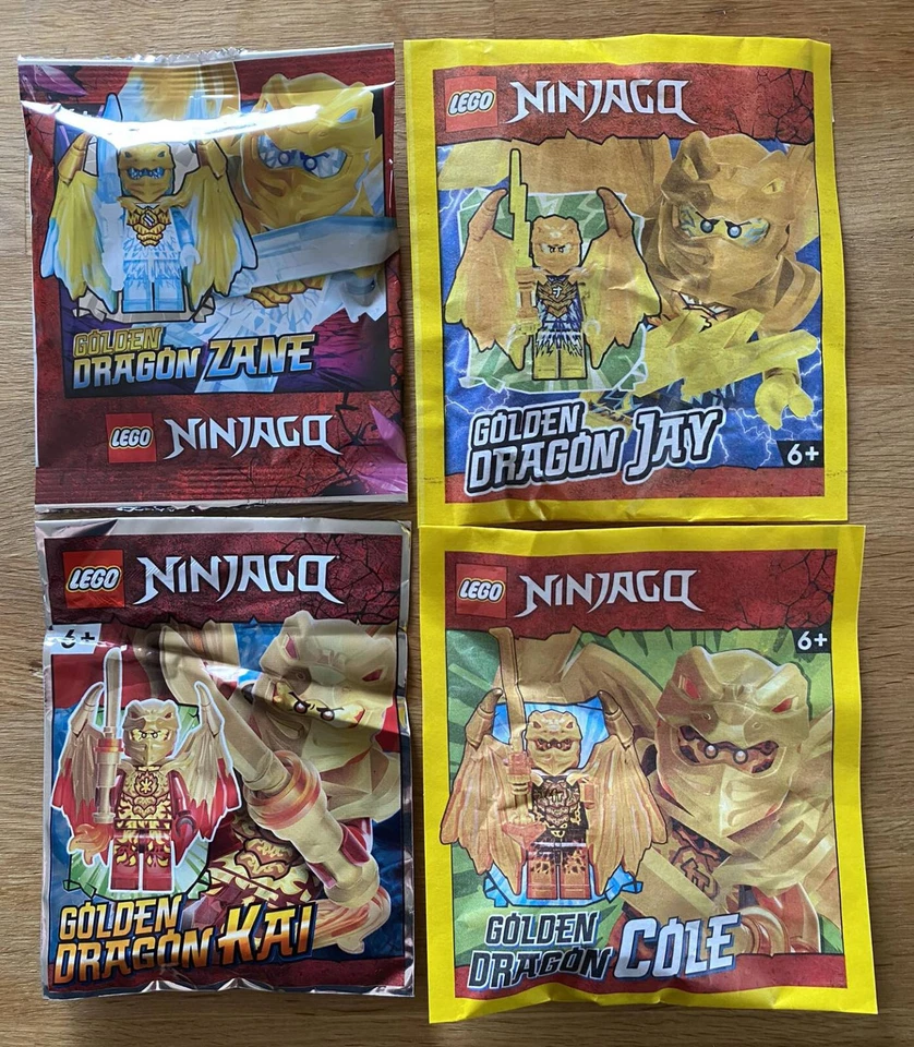 LEGO Ninjago - alle 4 Golden Dragons (Cole, Kai, Jay, Zane) Polybag