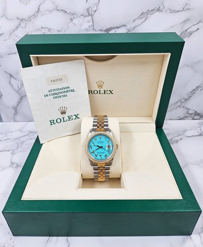 Men's Steel & Gold Rolex Datejust 16233, Tiffany Blue Arabic Dial and Bezel. B+P - Picture 6 of 14