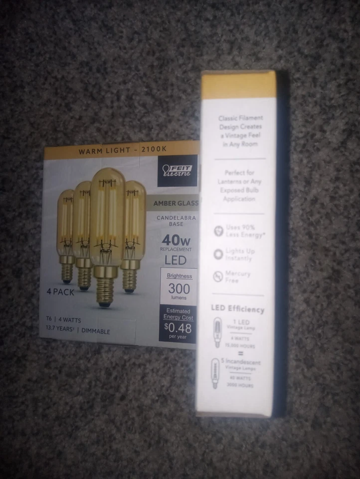Feit Electric Candelabra Base Amber Glass LED Lamps, T6, 4 Watts 300 Lumens - Image 3 of 3