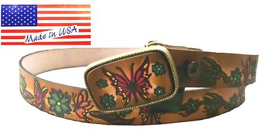 Belt Butterfly Embossed with Buckle Brown Leather Custom  display picture 1