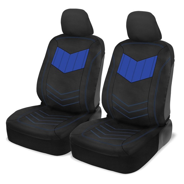 Front Car Seat Covers Motor Trend Blue/Black PU Leather Sideless Set