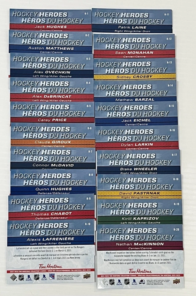 2021-22 Tim Hortons Upper Deck HOCKEY HEROES H-1 to H-20 - Image 2 of 2