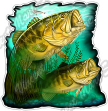 Two Bass Fish Fishing Lure Fisherman Car Bumper Vinyl Sticker Decal 4"X5"