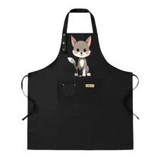 Cute Fox Design Adjustable Bib Apron - 2 Pack Kitchen Chef Apron with 2 Pockets 