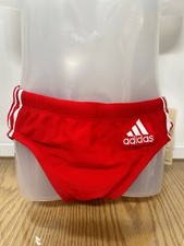 ADIDAS Boys Swim Brief NEW With Tags Red with White Stripes Size 24"