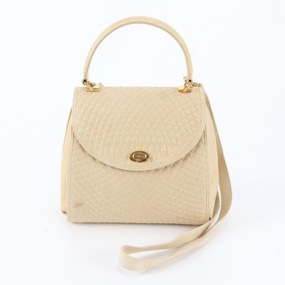 BALLY Crossbody bag Quilted Leather Beige Authentic From Japan