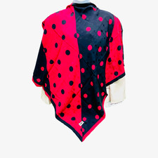 Yves Saint Laurent 100% Silk Satin scarf 33" black red pocka dots (66