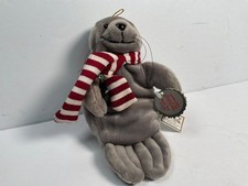 Vintage 1997 Coca-Cola Bean Bag Plush Seal with Red White Striped Scarf Tags