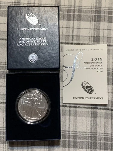 2019-W American Eagle One Ounce Oz Silver Uncirculated Coin Box & COA