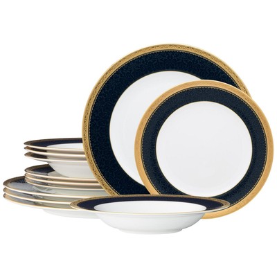 Noritake Odessa Cobalt Gold 12-Piece Dinnerware Set, Service For 4