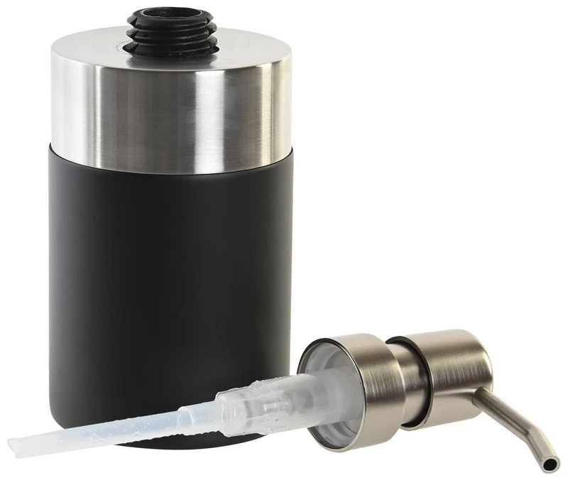 Dosasapone Bagno Nero Opaco Resina e Acciaio Inox Dispenser Sapone Liquido, fotografia 6 di 9