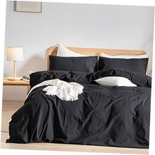 Duvet Cover Set 100 Washed Super King 108" x 98" Deep Black No Comforter 