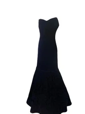 90’s CHICAGO COUTURE CRAFTED BLACK FINE VELVET MERMAID GOWN CORSET TULLE NEW 12