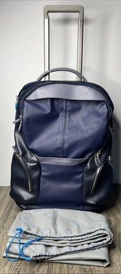 PIQUADRO Coleos Cabin Backpack Trolley Night Blue Rolling Suitcase Carry-On EUC!