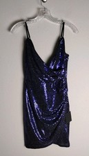 Lulus Blue Indigo Sequin Ruched Asymmetrical Dress Small NWT