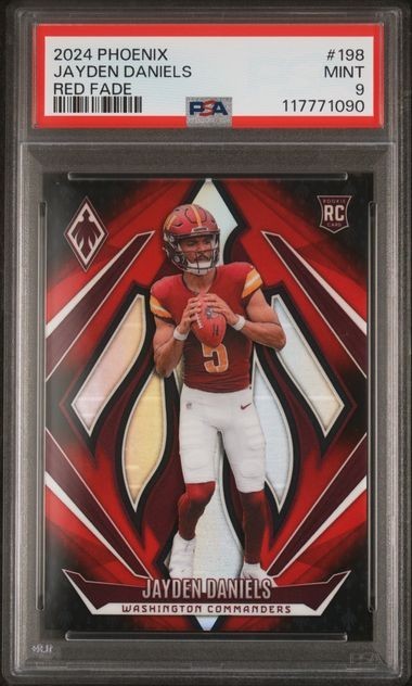 2024 PANINI PHOENIX #198 JAYDEN DANIELS RED FADE 14/299 PSA MINT 9