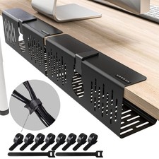 No Drill Under Desk Cable Management Tray, 14'' Wire Management, Punch-Free C...