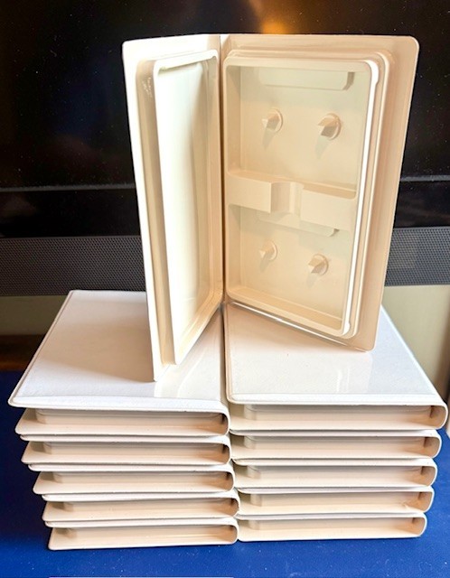 (11) WHITE CLAMSHELL AUDIO CASSETTE STORAGE BINDERS, EACH HOLDS (2) CASSETTES