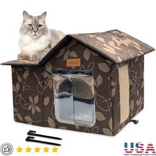 Foldable Outdoor Cat House Waterproof Pet Shelter Comfortable Heated Bed Dogs US