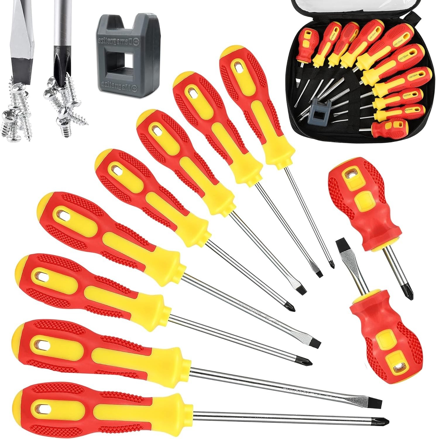 Magnetic Screwdriver Sets 10 PCS,Craftsman Screwdriver Set with Bag,Flat Head...