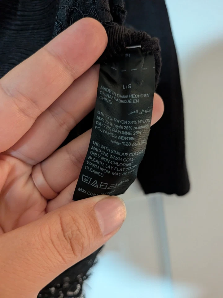 WHITE HOUSE BLACK MARKET Mujer Negro Tejido Acanalado Encaje Manga Larga Talla L Foto 4 de 4