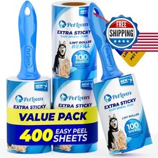 PetLovers Lint Roller 400 Sheets 4 Pack for Pet Hair Removal Dog Cat
