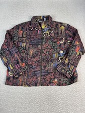 Chico's Jacket Womens 3 Multicolor Linen Blend Art Print Full Zip Pockets
