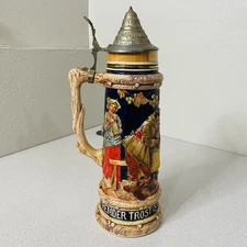 Vtg XL 3 Liter German Beer Stein Pewter Lid Western Germany 1482 Courage