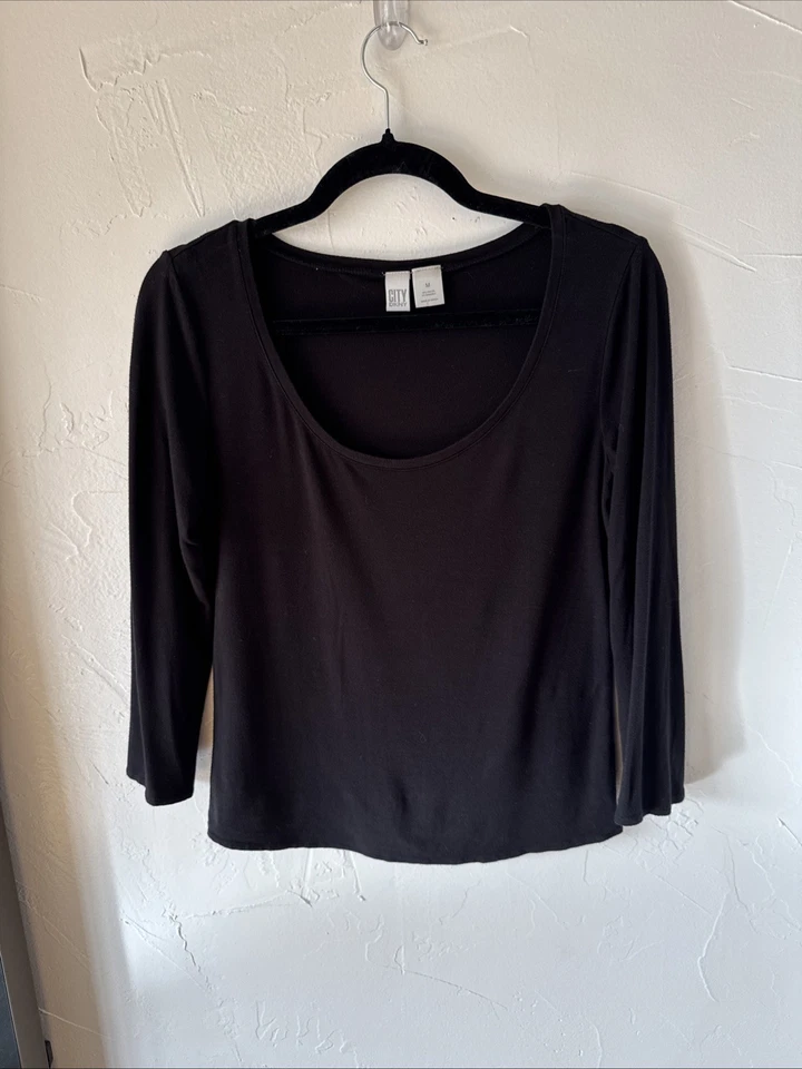 DKNY CITY Black Knit Long Sleeve Scoop Neck Top Size M Medium Super Soft - Image 3 of 4