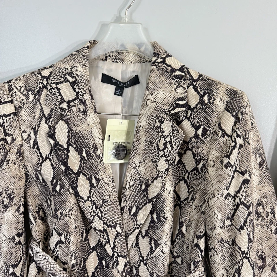 De Colección Nine West Falda Traje Marrón Estampado Serpiente Plisado Cinturón Blazer Talla 8 Nuevo Foto 4 de 4