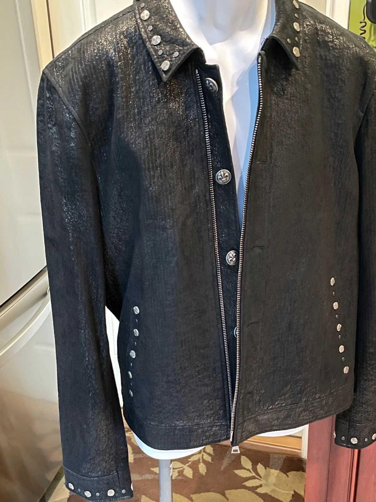 John Varvatos Studded Lambskin Jacket-Black Size 52 NWT RARE - product detail image 1