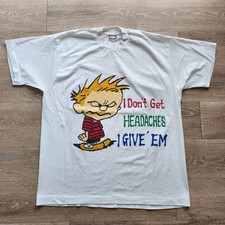 Vintage 90s Calvin And Hobbes Humor Tshirt Size XL White Single Stitch