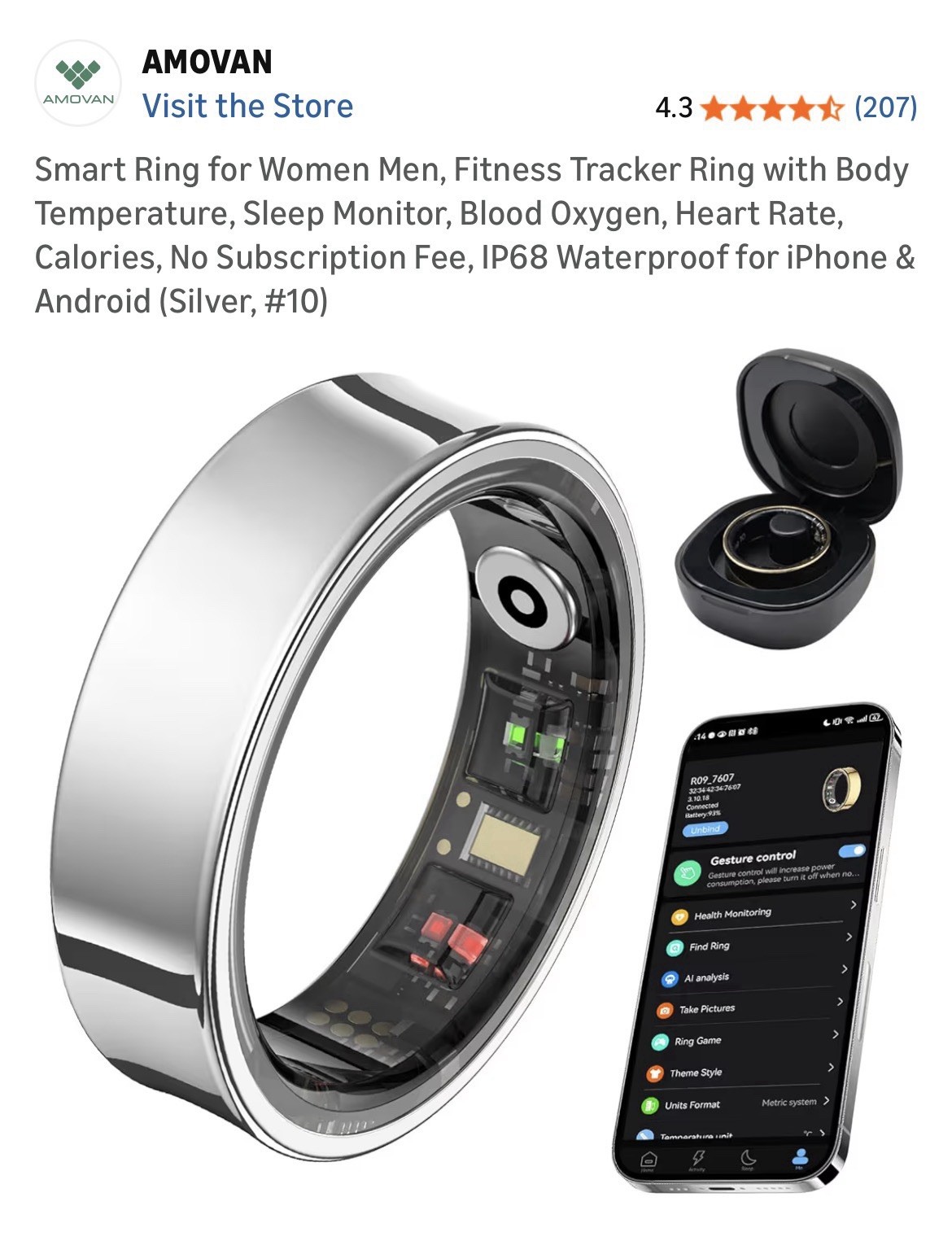 Smart Ring Fitness Tracker Body Temperature Sleep Monitor