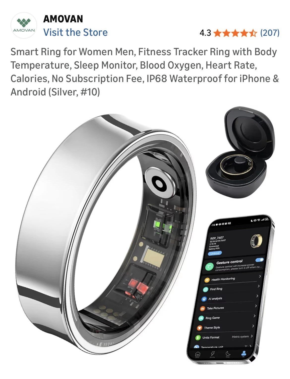 Smart Ring for Women Men, Fitness Tracker Ring with Body Temperature, Sleep Moni