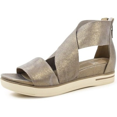 Eileen Fisher Sport Tumbled Leather Sneaker Sandal SZ 8.5 Metallic Gold Silver 